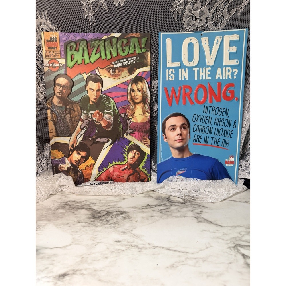2 BIG BANG THEORY METAL WALL SIGNS ONE IS 7 X13 OTHER IS 9 X 13 (2985)